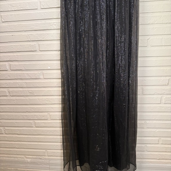 Black Metallic Silver Rhinestone Waist Band Silk Gown, Women’s Size Medium - Picture 4 of 11